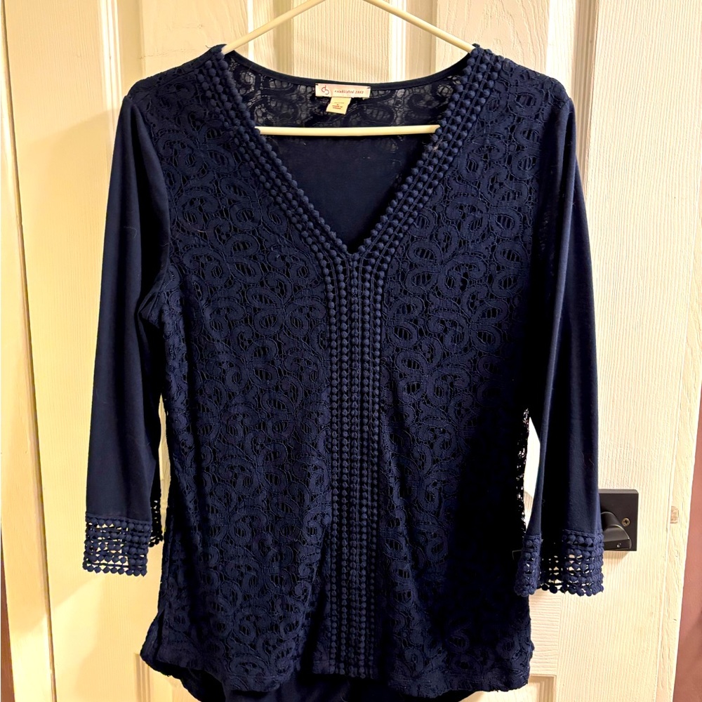 Elegant Navy Lace Women's Top